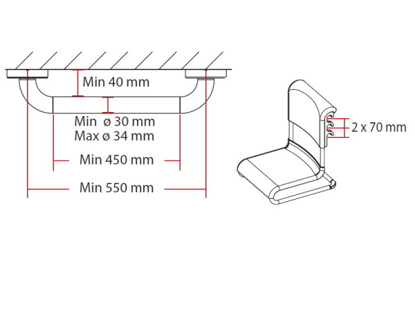 Duscheinhängesitz für Wandhaltegriff mit Wasserablauf und Hygieneausschnitt, weiß/chrom