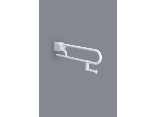 Stützklappgriff mit Toilettenpapierhalter, weiß, 64 cm