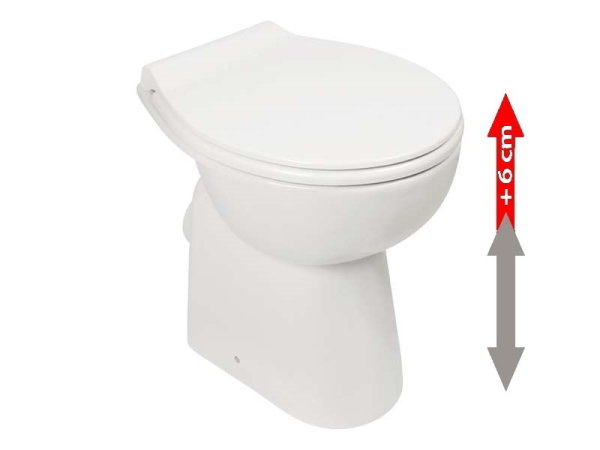 Spülrandloses Erhöhtes Stand-WC, Sitzfläche 6 cm erhöht