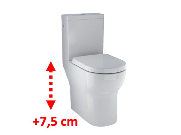 Spülrandloses Erhöhtes Stand-WC mit Keramikspülkasten, Sitzfläche 7,5 cm erhöht