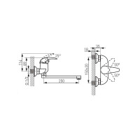 Wand-Spültischarmatur Ancona mit langem Auslauf 25 cm