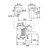 DIBLzera Einhebel-WT-Wandbatterie mit Gussauslauf 170 mm, ohne Unterputz-Einbaukörper-Einheit und ohne UP-Ergänzungsset zur Rohmontage
