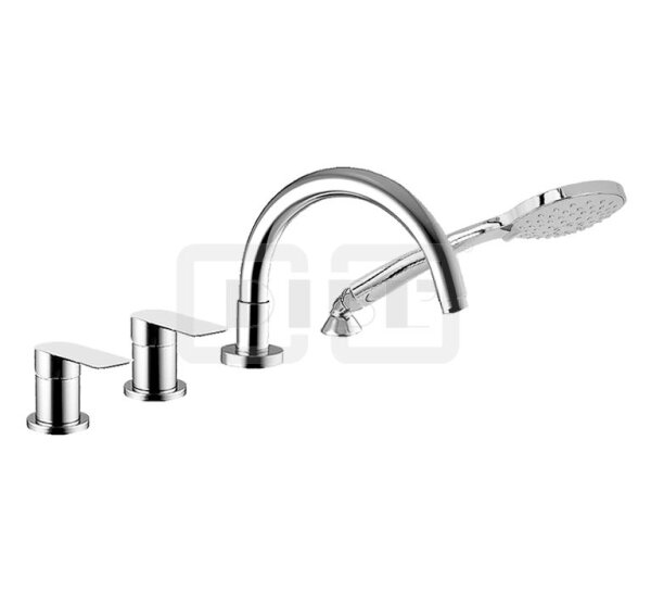 DIBLzera Einhebel-Vierlochbatterie zur Wannenrand- und Fliesenbankmontage, schwenkbarer Gussauslauf, Schlauchbrauseset