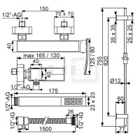 DIBLyola Einhebel-Brausebatterie zur Aufputzmontage, Messing-Brausestange 755 mm, Messing-Stabhandbrause, Metallbrauseschlauch 1500 mm