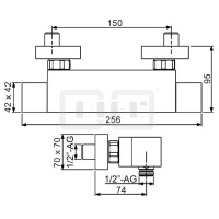 DIBLyola Thermostat-Brausebatterie zur Aufputzmontage, ohne Brausezubehör, Brauseabgang unten ½" Außengewinde