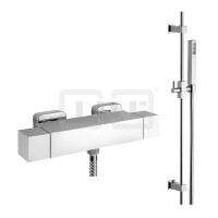 DIBLyola Thermostat-Brausebatterie zur Aufputzmontage, Brausestange 755 mm, Messing-Stabhandbrause. Metallbrauseschlauch