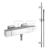 DIBLyola Thermostat-Brausebatterie zur Aufputzmontage, Messing-Brausestange 755 mm, Messing-Stabhandbrause, Metallbrauseschlauch 1500 mm