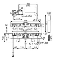 DIBLyola Thermostat-Badewannen-Einheit ¾" zur Unterputzmontage, mit zwei Regulierventilen für zwei Abgangsanschlüsse zur zeitgleichen Nutzung