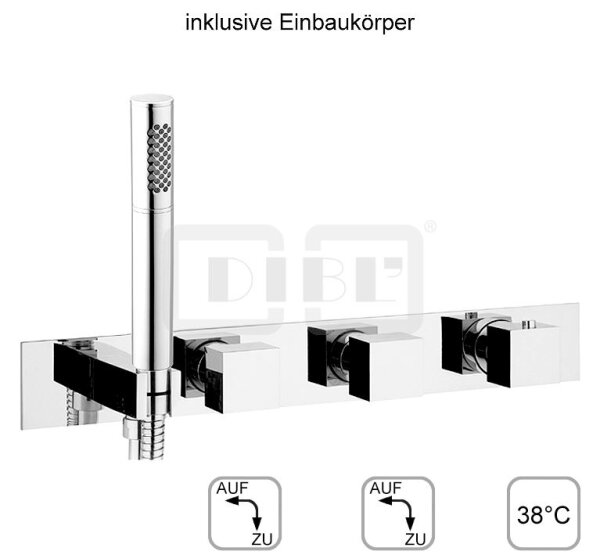 DIBLyola Thermostat-Einheit ¾" zur UP-Montage für Bade- oder Brausewanne, mit zwei Regulierventilen für zwei Abgangsanschlüsse zur zeitgleichen Nutzung