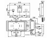 DIBLyola Thermostat-Badewannen-Einheit zur UP-Montage f&uuml;r zwei Abgangsanschl&uuml;sse, mit runder Stabhandbrause