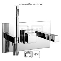 DIBLyola Thermostat-Badewannen-Einheit ¾" zur Unterputzmontage, Gussauslauf, mit koaxialer Mengen- und Temperaturregulierung, mit integriertem Mehr-Wege-Ventil für zwei Abgangsanschlüsse, mit Brausezubehör