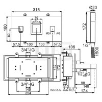 DIBLyola Thermostat-Badewannen-Einheit ¾" zur Unterputzmontage, Gussauslauf, mit koaxialer Mengen- und Temperaturregulierung, mit integriertem Mehr-Wege-Ventil für zwei Abgangsanschlüsse, mit Brausezubehör