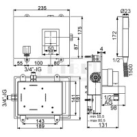 DIBLyola Thermostat-Einheit ¾" zur UP-Montage für Bade- oder Brausewanne, mit koaxialer Mengen- und Temperaturregulierung und integriertem Mehr-Wege-Ventil für zwei Abgangsanschlüsse