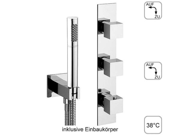 DIBLyola Thermostat-Einheit zur UP-Montage für zwei Abgangsanschlüsse zur zeitgleichen Nutzung, mit runder Stabhandbrause
