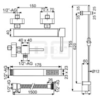 DIBLquarda "Edition 2" Einhebel-Brausebatterie zur Aufputzmontage, mit Messing-Brausestange 755 mm, Stabhandbrause, Metallbrauseschlauch 1500 mm