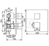 DIBLquarda Thermostat-Batterie ½" zur Unterputzmontage, mit integriertem Mehr-Wege-Umschaltventil für zwei Abgangsanschlüsse