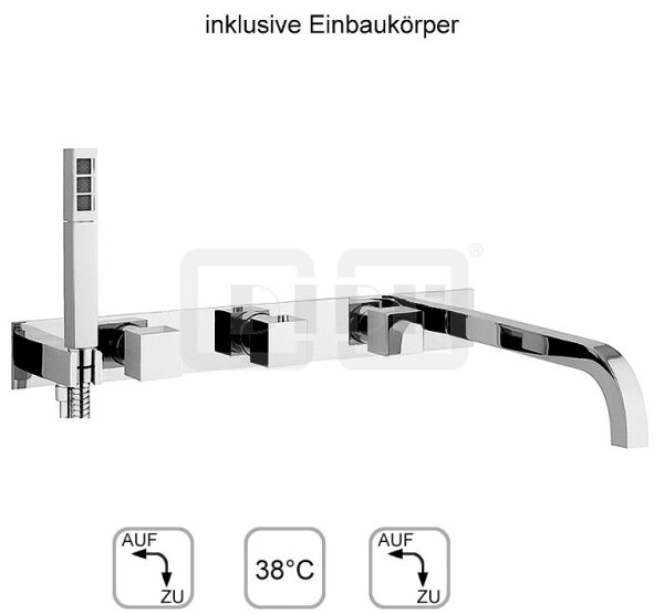 DIBLquarda Thermostat-Badewannen-Einheit ¾" zur Unterputzmontage, mit zwei Regulierventilen für zwei Abgangsanschlüsse zur zeitgleichen Nutzung