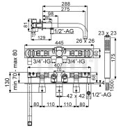 DIBLquarda Thermostat-Badewannen-Einheit ¾" zur Unterputzmontage, mit zwei Regulierventilen für zwei Abgangsanschlüsse zur zeitgleichen Nutzung