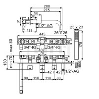 DIBLquarda Thermostat-Badewannen-Einheit ¾" zur Unterputzmontage, mit zwei Regulierventilen für zwei Abgangsanschlüsse zur zeitgleichen Nutzung