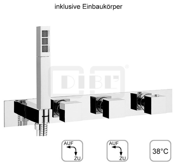 DIBLquarda Thermostat-Einheit ¾" zur UP-Montage für Bade- oder Brausewanne, mit zwei Regulierventilen für zwei Abgangsanschlüsse zur zeitgleichen Nutzung