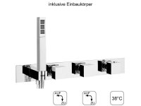 DIBLquarda Thermostat-Einheit zur UP-Montage f&uuml;r zwei Abgangsanschl&uuml;sse zur zeitgleichen Nutzung, mit eckiger Stabhandbrause