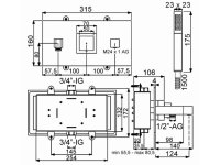 DIBLquarda Thermostat-Badewannen-Einheit zur UP-Montage f&uuml;r zwei Abgabgsanschl&uuml;sse, mit eckiger Stabhandbrause