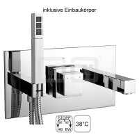 DIBLquarda Thermostat-Badewannen-Einheit ¾" zur Unterputzmontage, mit eckigem Gussauslauf, mit integriertem Mehr-Wege-Ventil für zwei Abgangsanschlüsse