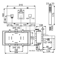 DIBLquarda Thermostat-Badewannen-Einheit ¾" zur Unterputzmontage, mit eckigem Gussauslauf, mit integriertem Mehr-Wege-Ventil für zwei Abgangsanschlüsse