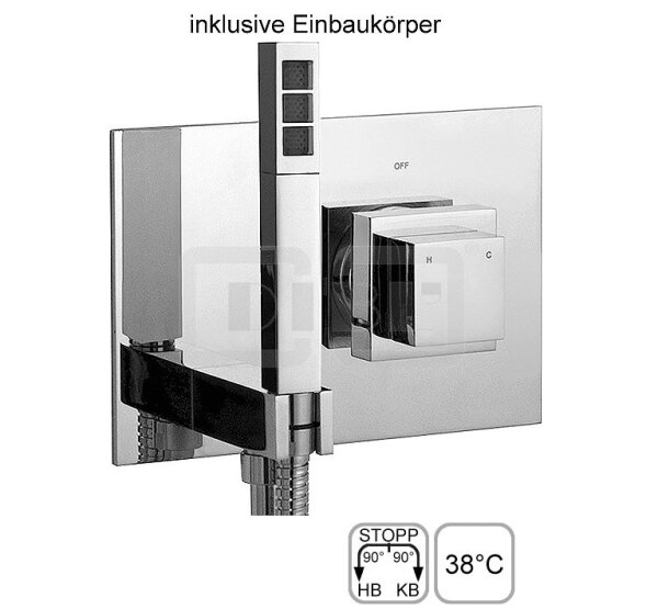 DIBLquarda Thermostat-Einheit zur UP-Montage für zwei Abgangsanschlüsse, mit eckiger Stabhandbrause