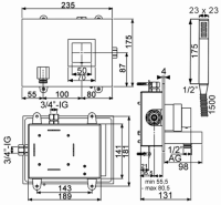 DIBLquarda Thermostat-Einheit zur UP-Montage f&uuml;r zwei Abgangsanschl&uuml;sse, mit eckiger Stabhandbrause
