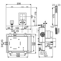 DIBLquarda Thermostat-Einheit ¾" zur UP-Montage für Bade- oder Brausewanne, mit koaxialer Mengen- und Temperaturregulierung und integriertem Mehr-Wege-Ventil für zwei Abgangsanschlüsse