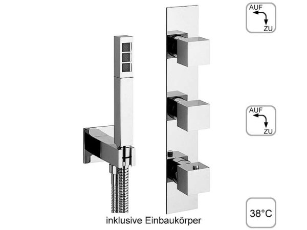 DIBLquarda Thermostat-Einheit zur UP-Montage für zwei Abgangsanschlüsse zur zeitgleichen Nutzung, mit eckiger Stabhandbrause