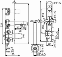 DIBLquarda Thermostat-Einheit zur UP-Montage f&uuml;r zwei Abgangsanschl&uuml;sse zur zeitgleichen Nutzung, mit eckiger Stabhandbrause