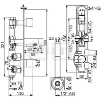 DIBLquarda Thermostat-Einheit ¾" zur UP-Montage für Bade- oder Brausewanne, mit zwei Regulierventilen für zwei Abgangsanschlüsse zur zeitgleichen Nutzung