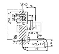 DIBLico Einhebel-Waschtisch-Wandbatterie mit starrem Gussauslauf 182 mm, mit Möglichkeit zur variablen Anordnung von Wandauslauf und Einhebelmischer, inklusive Einbaukörper