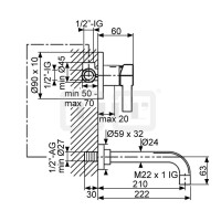 DIBLico Einhebel-Waschtisch-Wandbatterie mit starrem Gussauslauf 222 mm, mit Möglichkeit zur variablen Anordnung von Wandauslauf und Einhebelmischer, inklusive Einbaukörper