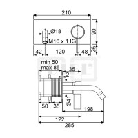 DIBLico Einhebel-Waschtisch-Wandbatterie mit starrem Gussauslauf 210 mm, ohne Ablaufzubehör, ohne Einbaukörper-Einheit zur Unterputz-Rohmontage