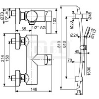 DIBLico Einhebel-Brausebatterie zur Aufputzmontage, mit Brausestange 810 mm, Handbrause und Brauseschlauch 1600 mm