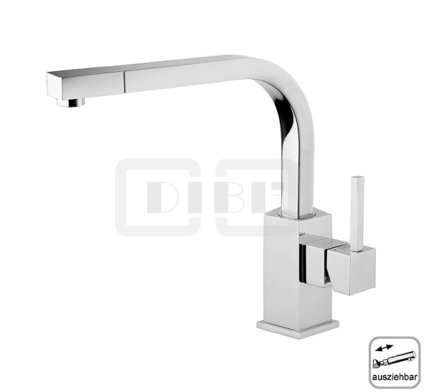 DIBLquarda Einhebel-Spültischbatterie mit hohem, schwenkbarem Gussauslauf, mit Messingguss-Auszug-Spülbrause
