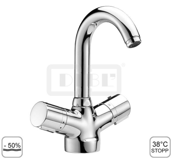 DIBLtherm eco Thermostat-Waschtischbatterie mit hohem, schwenkbarem Profilauslauf, mit Ablaufgarnitur 1¼"