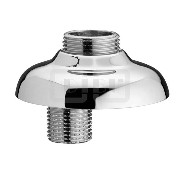 DIBLfix S-Anschluss ½" Außengewinde x ¾" Außengewinde, mit Schalldämpfer, mit runder Messing-Nostalgie-Schraubrosette Ø 70 mm x 22 mm