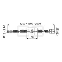 DIBLfix Metall-Auszugbrauseschlauch ½" Innengewinde x M 15 x 1 Außengewinde, Länge 2000 mm