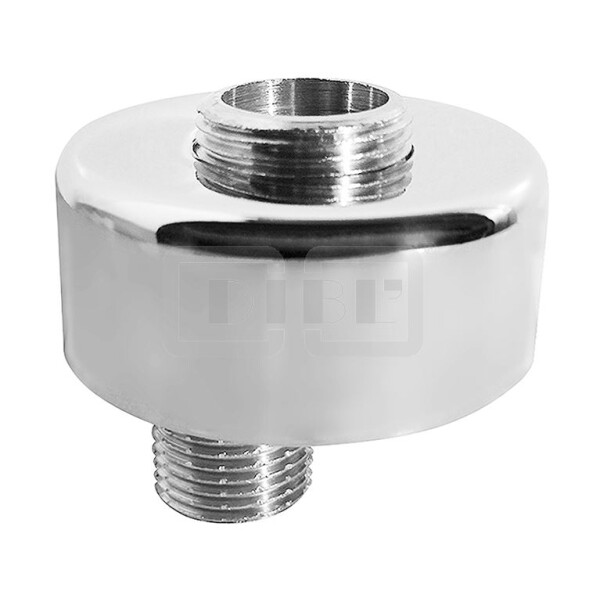 DIBLfix S-Anschluss ½" Außengewinde x ¾" Außengewinde, mit Schalldämpfer, mit runder Messing-Design-Schraubrosette Ø 70 mm x 25 mm