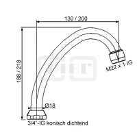 DIBLfix Messingrohr-Auslauf, HU-Form, konisch dichtend, mit Niederdruck-Strahlregler M 22 x 1 Innengewinde, 130 mm