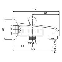 DIBLfix Messing-Wandauslauf ¾" mit Umstellung - Ausladung 130 mm