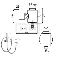 DIBLfit Adapter zur Verbindung und Fixierung einer Brauseaufsatz-Kombination mit einer vorhandenen Aufputz-Brausebatterie mit Brauseabgang unten mit ½" AG