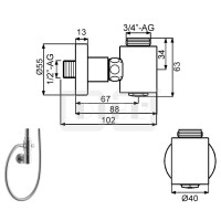 DIBLfit Adapter zur Verbindung und Fixierung einer Brauseaufsatz-Kombination mit direktem Unterputz-Wandanschluss mit ½" Außengewinde