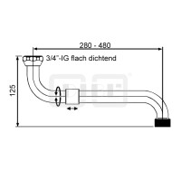 DIBLfix Messingrohr-Spezialauslauf, S-Form, flach dichtend, mit stufenlosem Längenauszug von 280 mm bis 480 mm