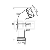 DIBLfix Winkelstück 65° mit ½" Überwurf-Innengewinde x ½" Außengewinde, zur Universal-Schlauchbrausebox zur Wannenrand- oder Fliesenrandmontage