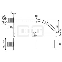 DIBLfix Eckiger Messing-Wand-Schwallauslauf ½" - Ausladung 206 mm